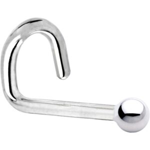 body candy solid 14k white gold 1.5mm ball left nose stud screw ring 20 gauge 1/4"