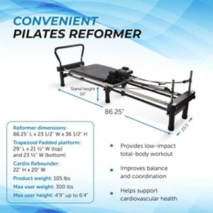 Stamina AeroPilates Premier Studio Reformer Workout Machine for Strength and Fitness Training with Cardio Rebounder and Foldable Frame, Black