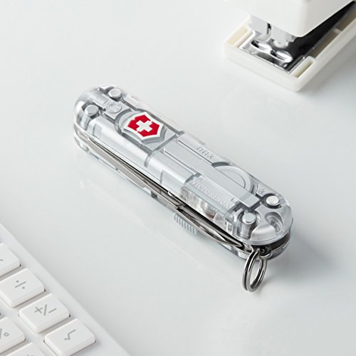 Victorinox Signature Lite Swiss Army Knife, Compact 7 Function Swiss Made Pocket Knife with Pressurized Ballpoint Pen, LED and Key Ring - Silver Tech