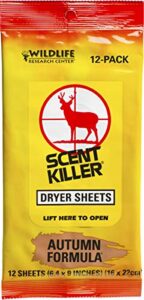 wildlife research 580 scent killer autumn formula dryer sheets, 12 sheets,yellow,small