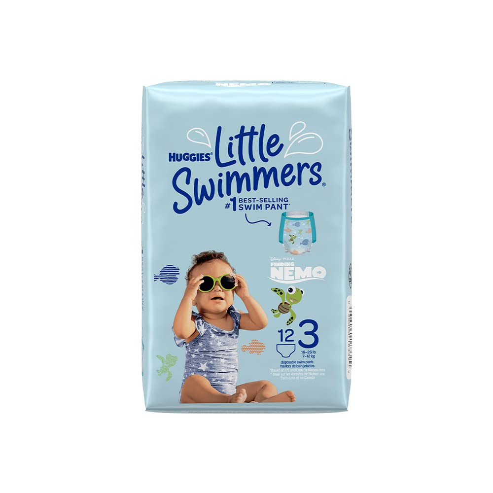 Huggies Little Swimmers Disposable Swim Diapers, Swimpants, Size 3 Small (16-26 lb.), 12 Ct. (Packaging May Vary)