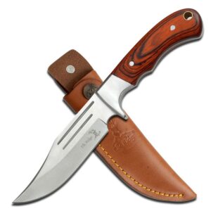 elk ridge - outdoors fixed blade knife - 9.5-in overall, mirror finished stainless steel blade, full tang, wood handle, leather sheath - hunting, camping, survival - er-052