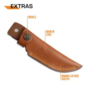 Elk Ridge - Outdoors Fixed Blade Knife - 9.5-in Overall, Mirror Finished Stainless Steel Blade, Full Tang, Wood Handle, Leather Sheath - Hunting, Camping, Survival - ER-052