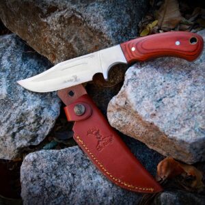 Elk Ridge - Outdoors Fixed Blade Knife - 9.5-in Overall, Mirror Finished Stainless Steel Blade, Full Tang, Wood Handle, Leather Sheath - Hunting, Camping, Survival - ER-052