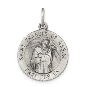 Sterling Silver St.Francis Of Assisi Medal Charm - 20mm- Made in the USA - JewelryWeb