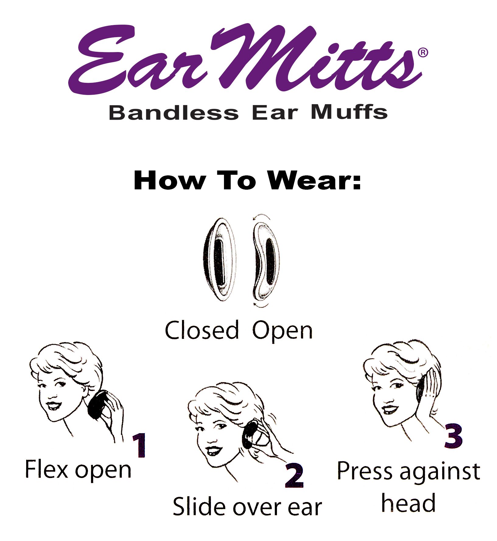 EAR MITTS Bandless Ear Muffs For Men & Women, Black Fleece Ear Warmers, Regular