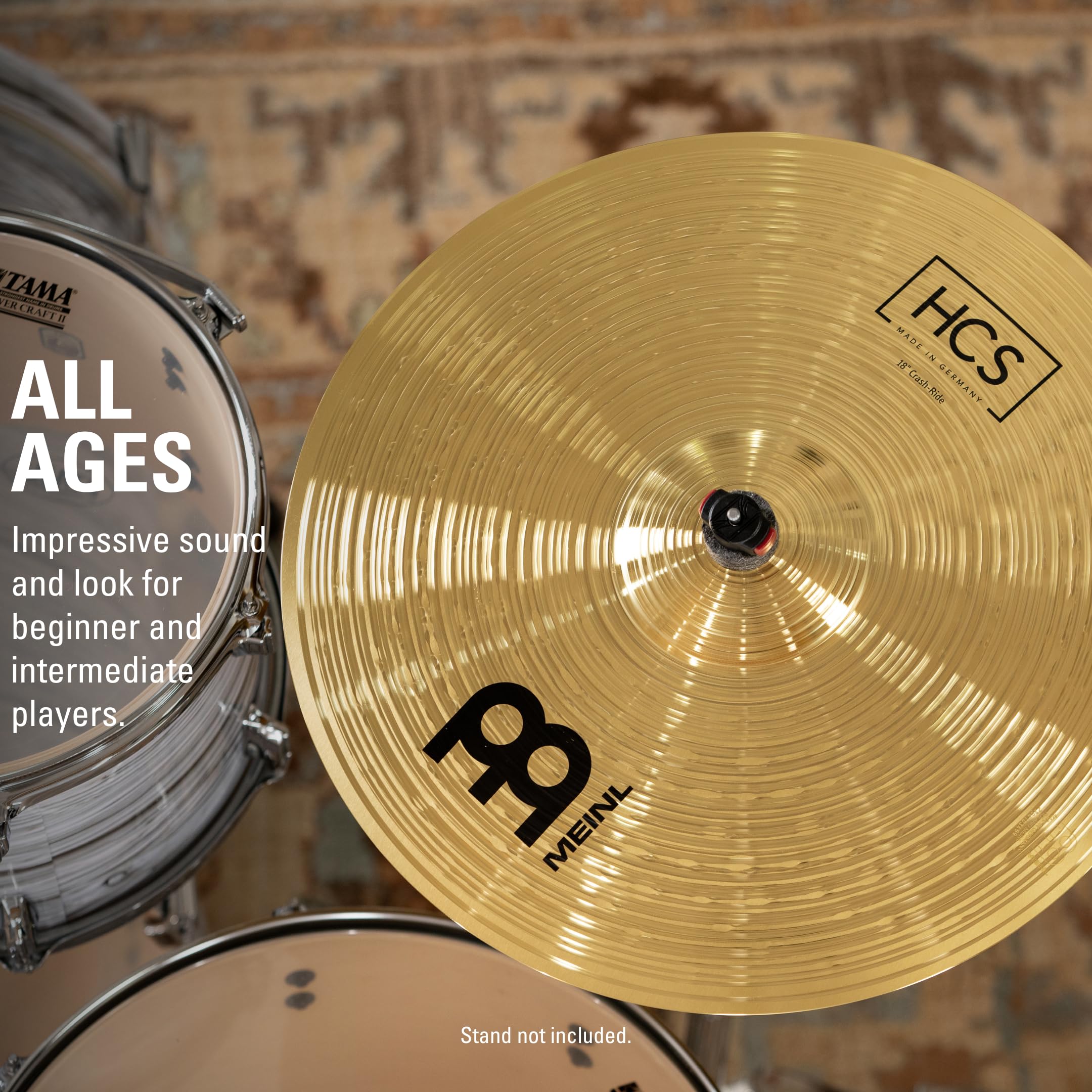 Meinl 18" Crash/Ride Cymbal - HCS Traditional Finish Brass for Drum Set, Made in Germany, 2-YEAR WARRANTY (HCS18CR)