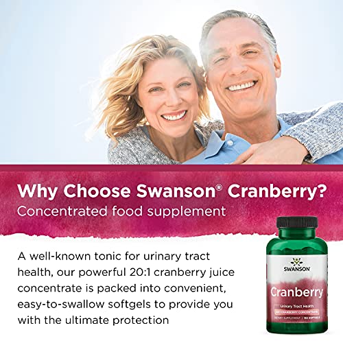 Swanson Cranberry - Supports Urinary Tract Health, Bladder Control, and Promotes Healthy Kidney Function - Cranberry Supplement Made with 20:1 Cranberry Juice Concentrate - (180 Softgels)