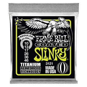 ernie ball regular slinky coated titanium electric guitar strings, 10-46 gauge (p03121)