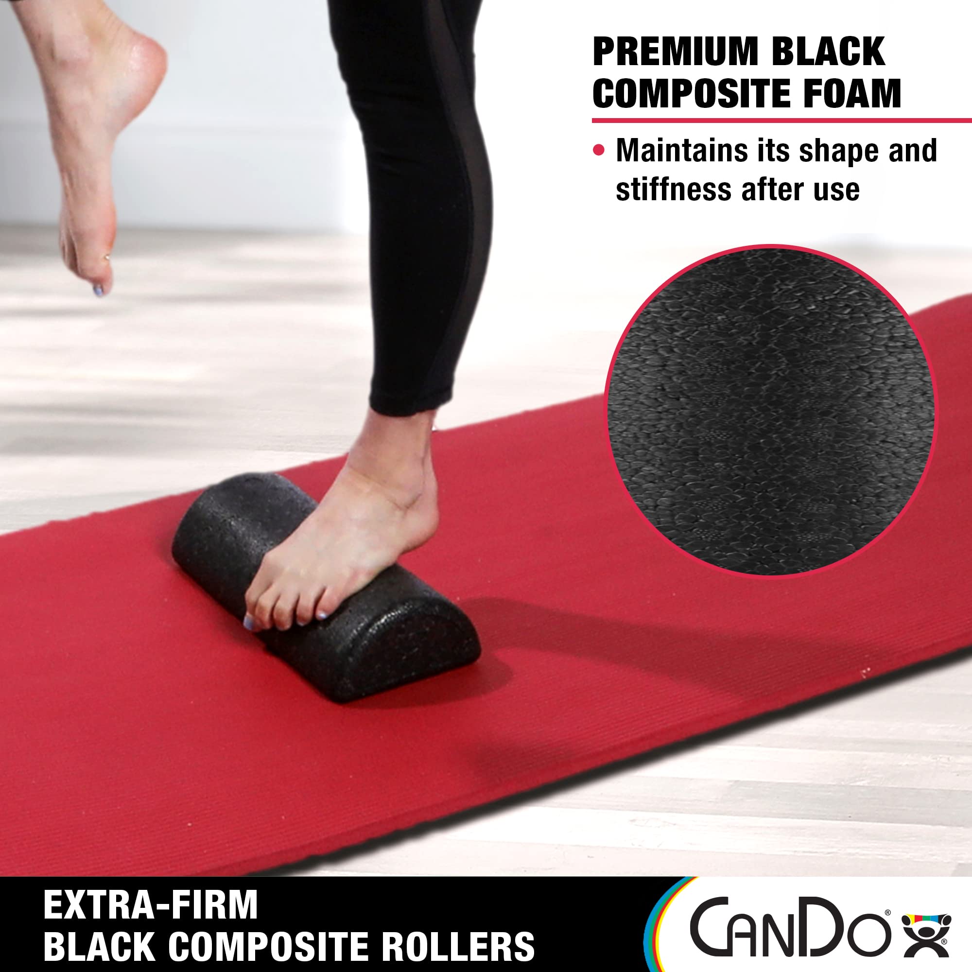 CanDo Black Composite High-Density Foam Rollers for Muscle Restoration Massage Therapy Sport Recovery and Physical Therapy 6" x 12" Half-Round