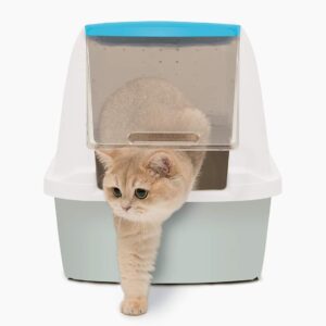 Catit Large Hooded Cat Litter Box, Blue and White, 50701