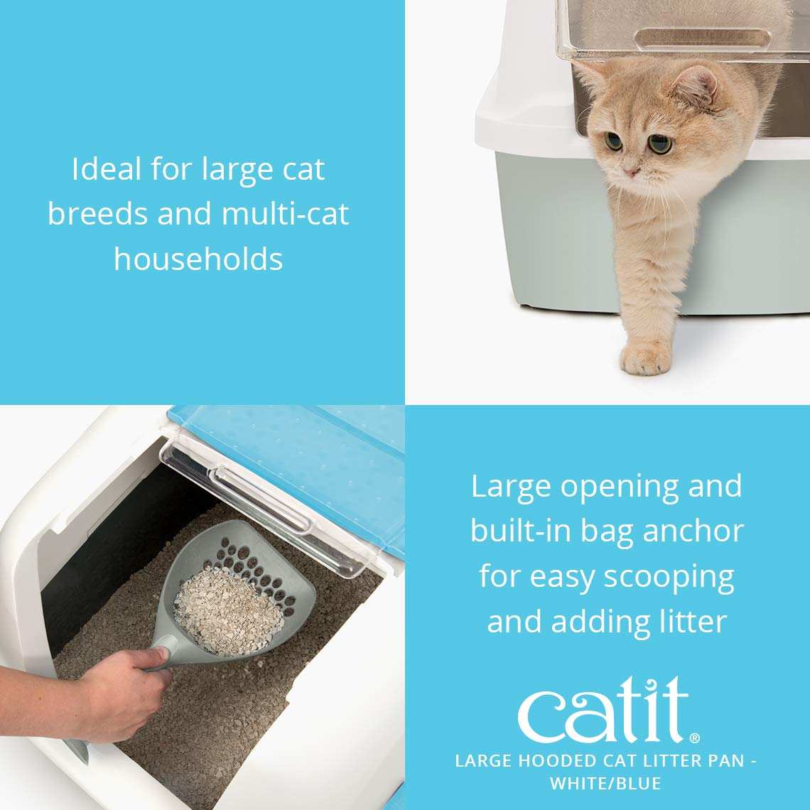 Catit Large Hooded Cat Litter Box, Blue and White, 50701