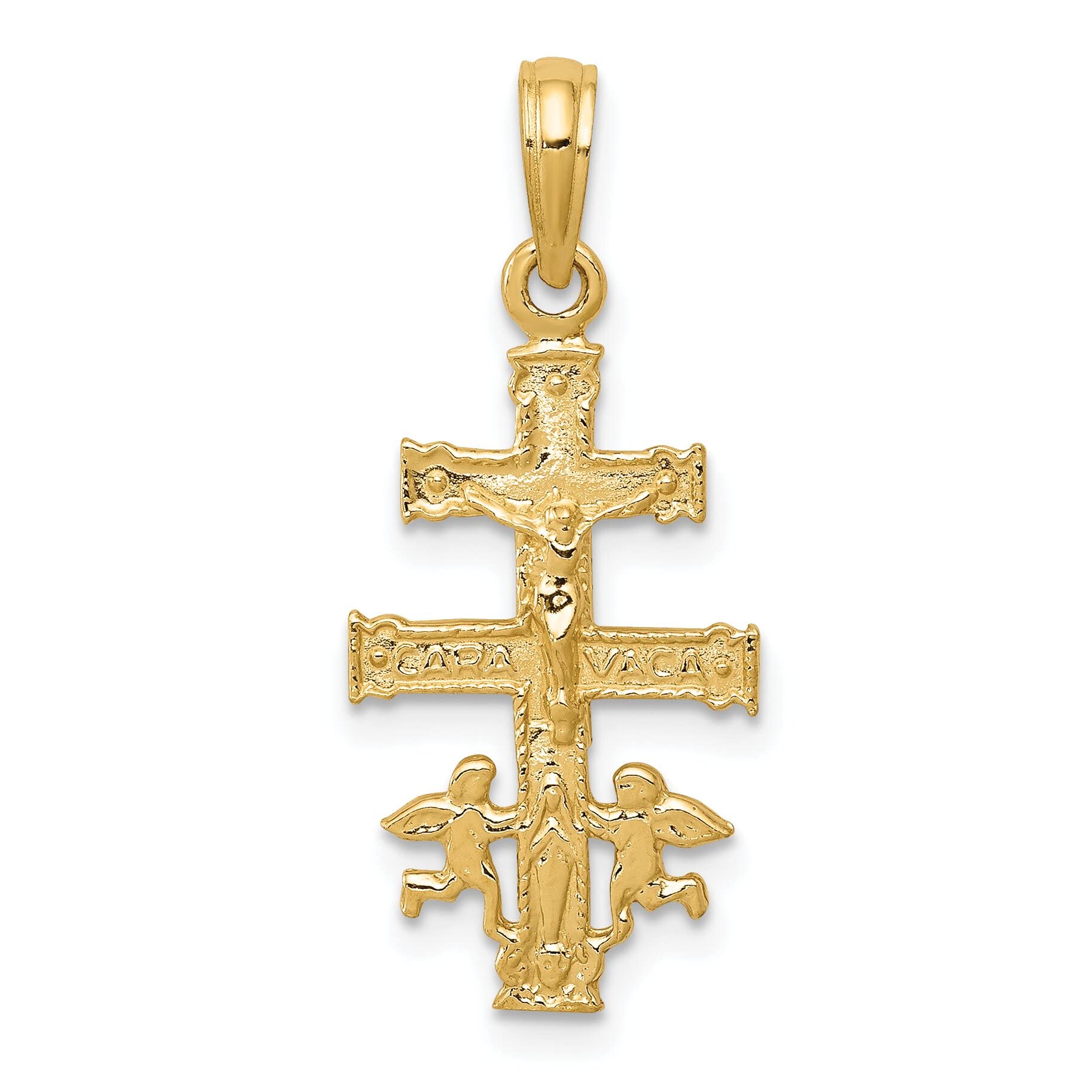 FindingKing 14K Yellow Gold Caravaca Cross Pendant Charm Jewelry