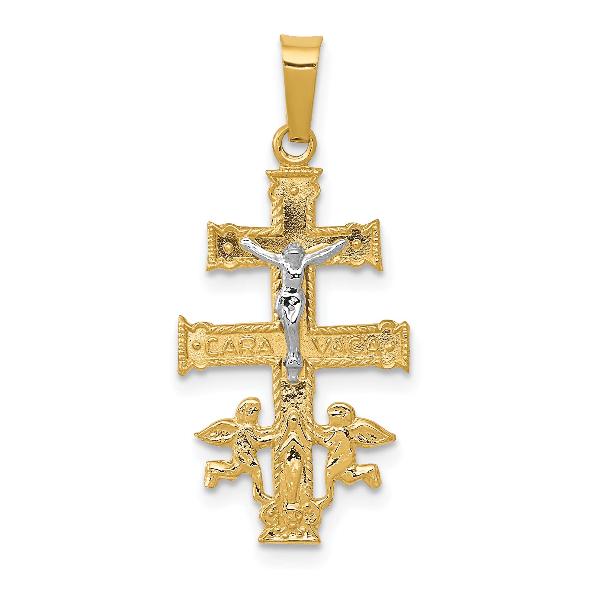 FindingKing 14K Two Tone Gold Caravaca Cross Pendant Charm