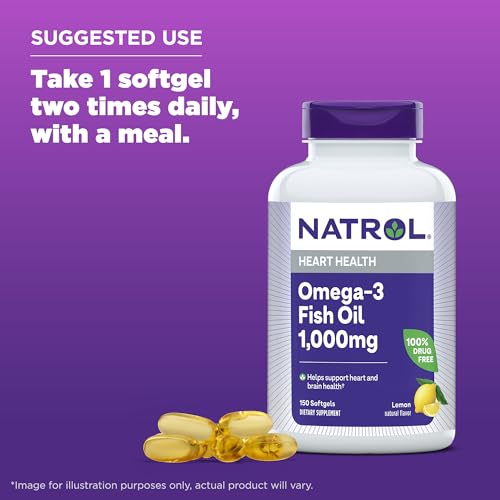 Natrol, Omega-3 Fish Oil Softgels, Heart Health Dietary Supplement, 1000 mg, 150 Count