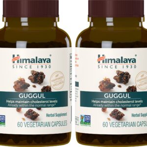 Himalaya Guggul, Cholesterol Supplement for Healthy LDL, HDL, and Triglyceride Levels, 750 mg, 60 Vegetarian Capsules, 1 Month Supply, 2 Pack