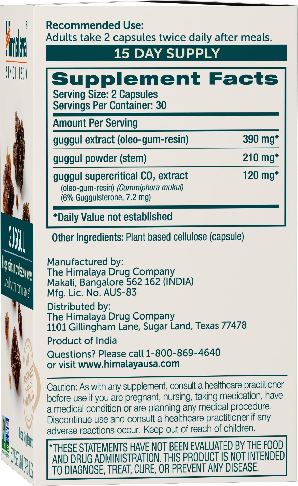 Himalaya Guggul, Cholesterol Supplement for Healthy LDL, HDL, and Triglyceride Levels, 750 mg, 60 Vegetarian Capsules, 1 Month Supply, 2 Pack