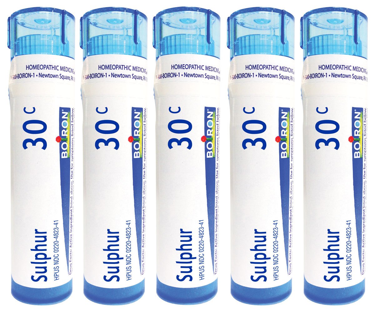 Boiron Sulphur 30C (Pack of 5 80-Pellet Tubes), Homeopathic Medicine for Skin Rash