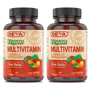 DEVA Vegan Multivitamin & Mineral Supplement - Vegan Formula with Green Whole Foods, Veggies, and Herbs - High Potency - Manufactured in USA and 100% Vegan - 90 Count (Pack of 2)