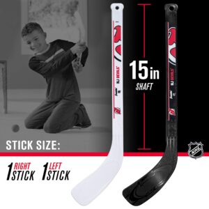 Franklin Sports New Jersey Devils NHL Mini Hockey Stick Set - NHL Team Knee Hockey Stick and Ball Set - Two Player Stick Set - Great Toy for Kids