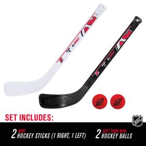 Franklin Sports New Jersey Devils NHL Mini Hockey Stick Set - NHL Team Knee Hockey Stick and Ball Set - Two Player Stick Set - Great Toy for Kids