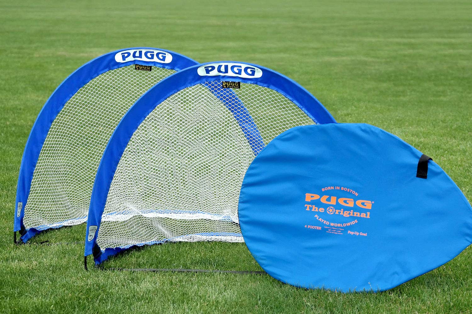 PUGG 4 Foot Pop Up Soccer Goal - Portable Training Futsal Football Net - The Original Pickup Game Goal (Two Goals & Bag)