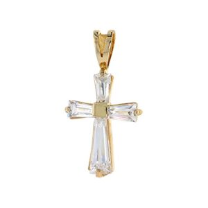 Sterling Silver Cubic Zirconia Maltese Cross Pendant Tapered Baguette CZ Gold-plated, 3/4 inch