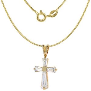 sterling silver cubic zirconia maltese cross pendant tapered baguette cz gold-plated, 3/4 inch