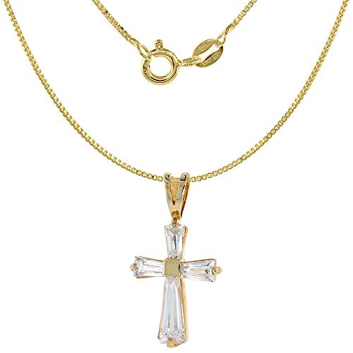 Sterling Silver Cubic Zirconia Maltese Cross Pendant Tapered Baguette CZ Gold-plated, 3/4 inch