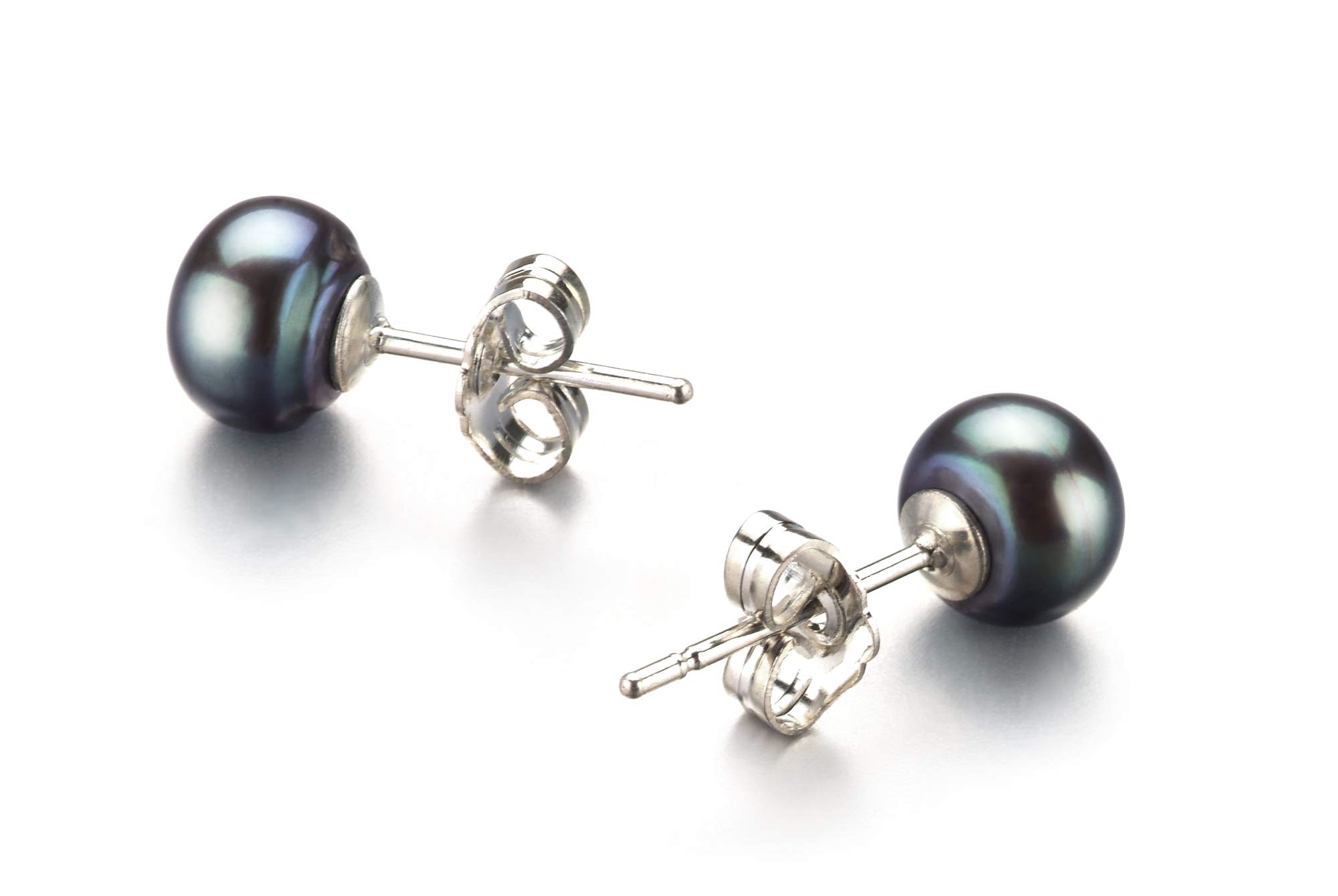 PearlsOnly Black 6.0-7.0mm AA Cultured Freshwater Pearl Earring Set-Sterling-Silver-Posts