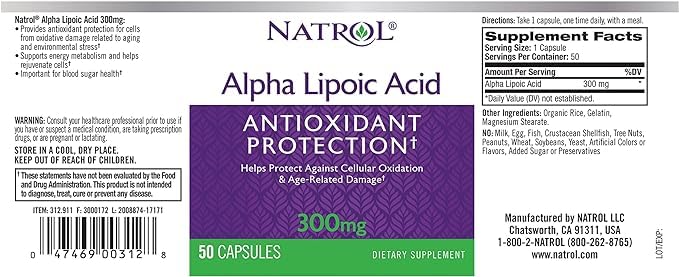 Natrol Alpha Lipoic Acid 300 Milligrams - 50 Caps (Packs of 3)