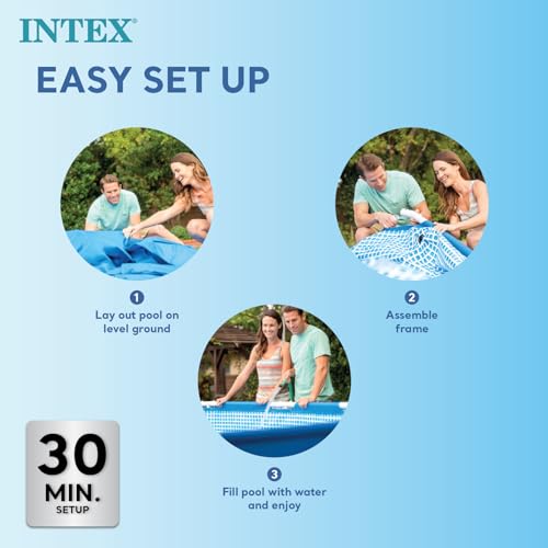 Intex 9.8' x 79" x 29.5" Rectangular Frame Above Ground Outdoor Backyard Swimming Pool with Flow Control Valve for Quick Draining, Blue