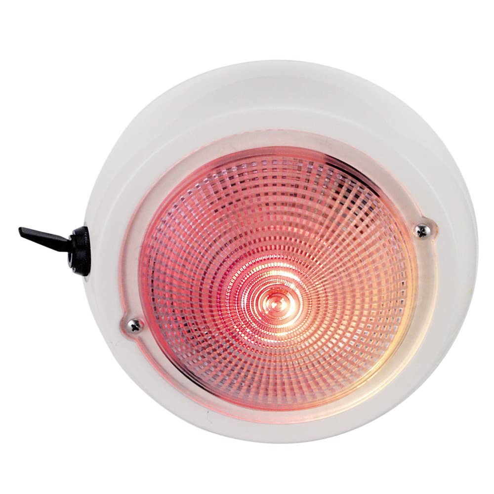 Perko 1263DP1WHT 12V Exterior Surface Mount Dome Light with Red and White Bulbs - 5" Diameter White Base