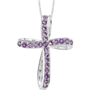 peora amethyst cross pendant necklace for women 925 sterling silver, natural gemstone, 1.25 carats total, with 18 inch chain