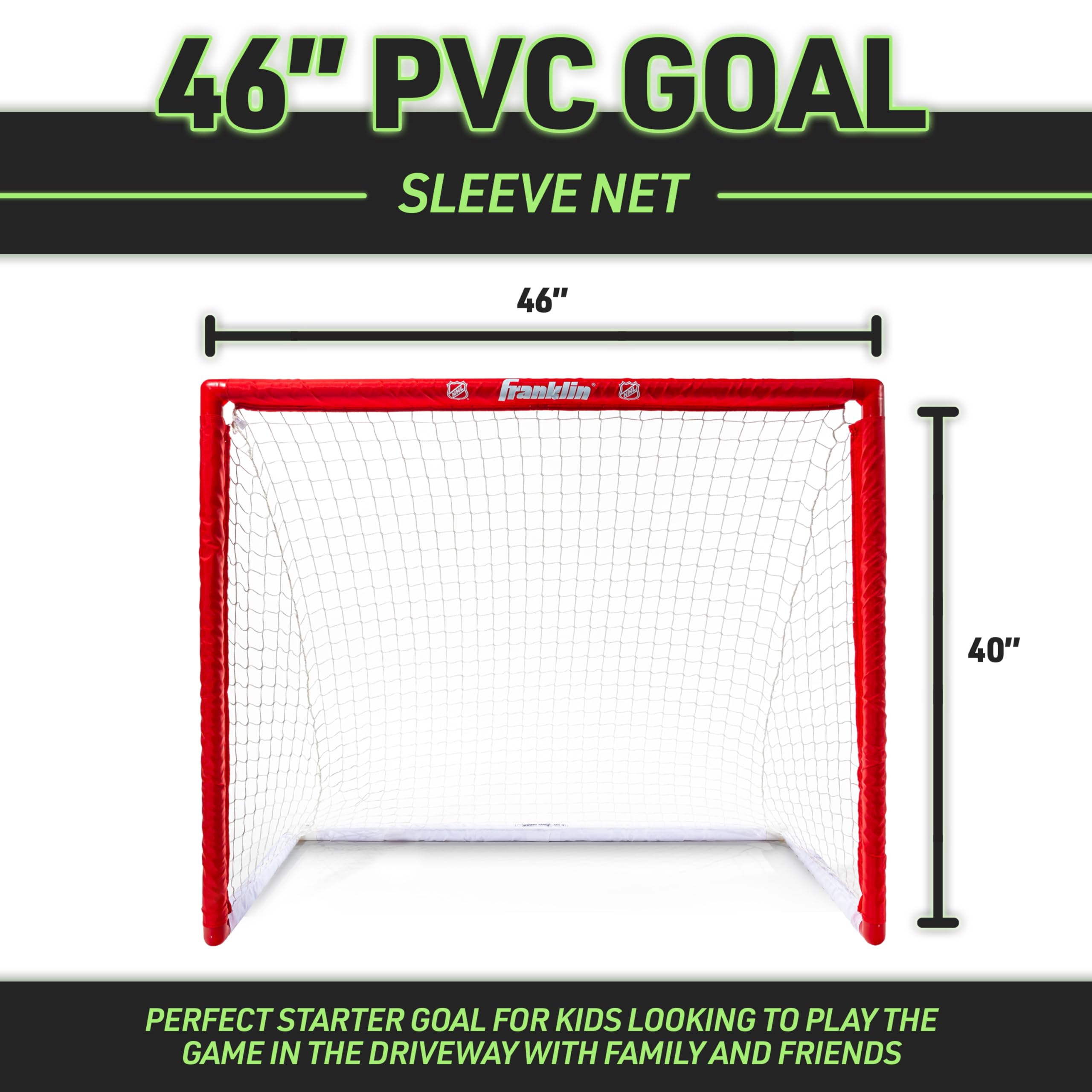 Franklin Sports NHL Street Hockey Goal with Net - Portable Lightweight PVC Youth Street + Roller For Kids - 46"