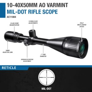 BARSKA Varmint Crosshair Reticle Precision Riflescope with Adjustable Objective & Fully-Multi Coated Optics for Accurate Long-Range Shooting Hunting