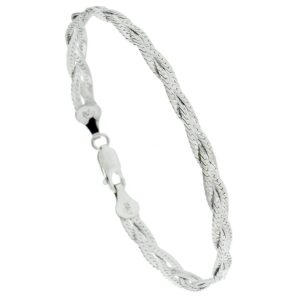 8 inch sterling silver 3-strand braided herringbone bracelet, 3/16 inch