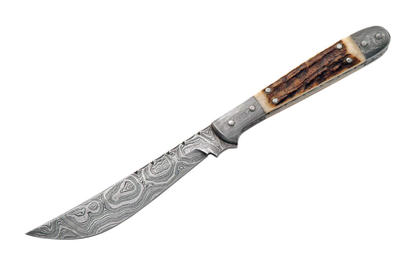 SZCO Supplies 9” Slim Damascus Steel Frontier Hunting Knife with Leather Sheath, Multicolor, One Size, DM-1024