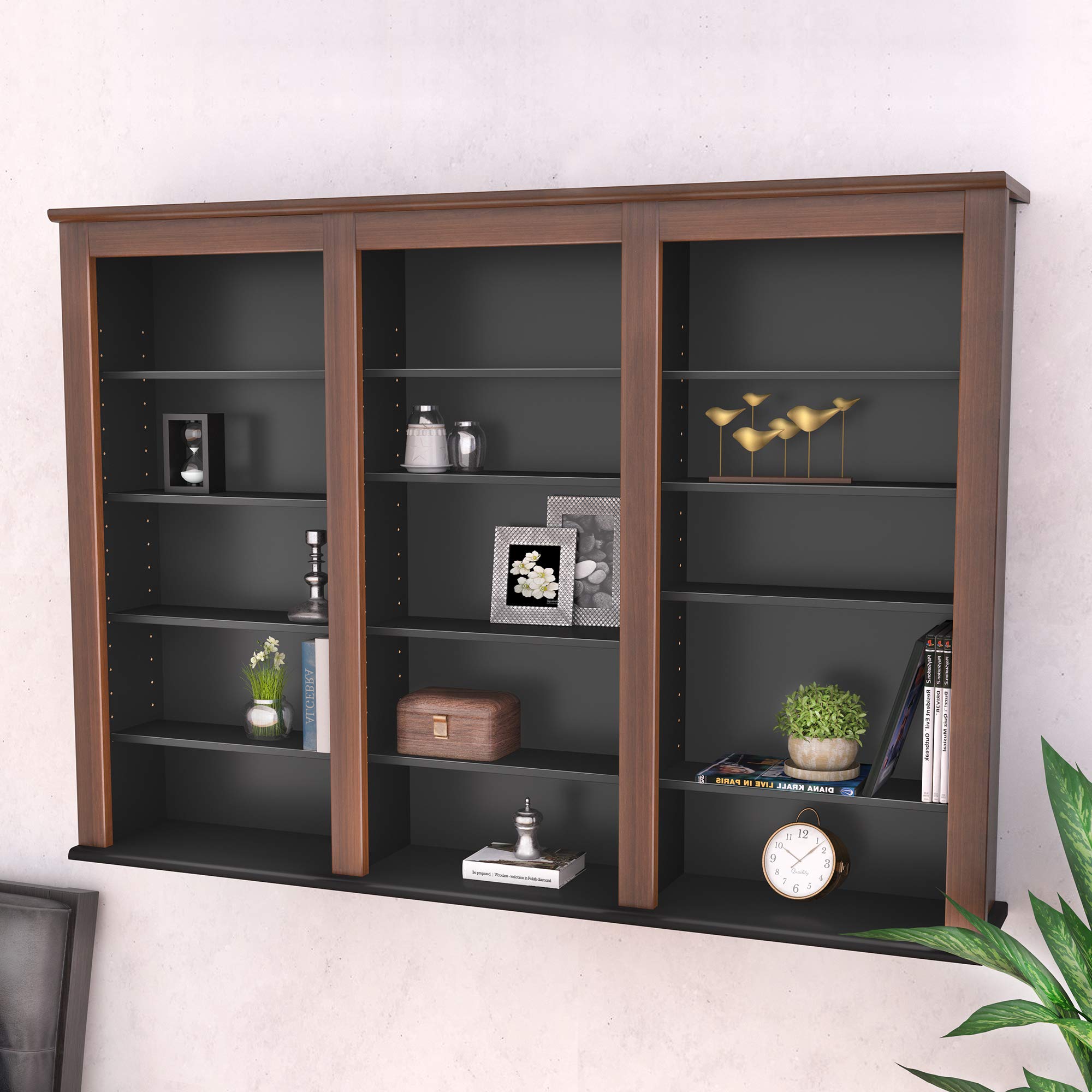 Prepac Triple Wall Mounted Storage, Cherry and Black