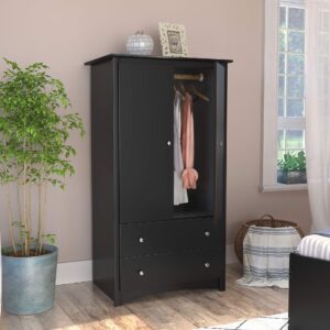 Prepac Sonoma Wardrobe Cabinet: Armoire Dresser for Bedroom with Adjustable Shelf. Features 2-Door Wardrobe Closet & 2 Drawers, Ideal Closet for Bedroom, 22"Dx31.5"Wx58.75"H, Black - BDC-3359-K