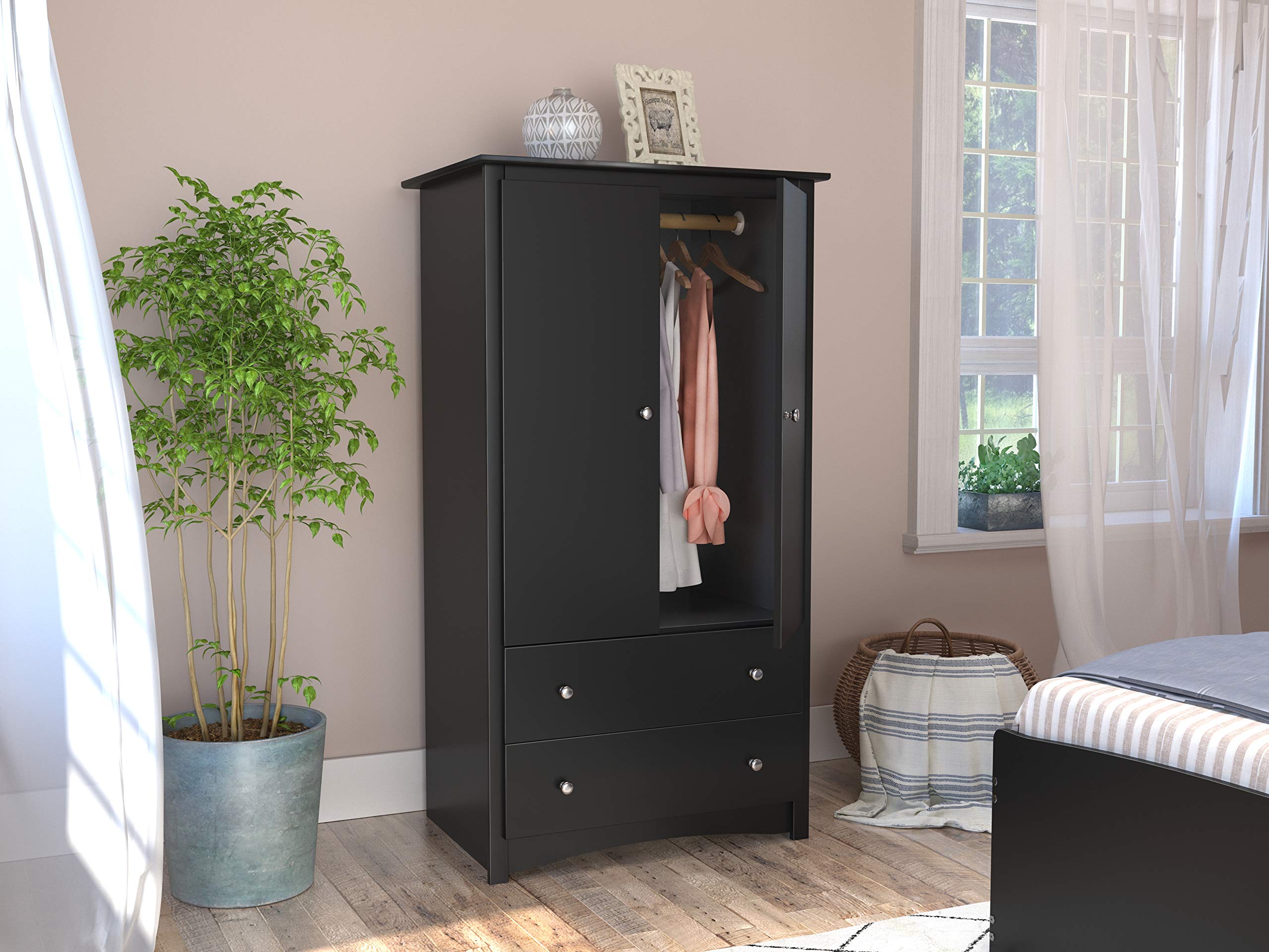 Prepac Sonoma Wardrobe Cabinet: Armoire Dresser for Bedroom with Adjustable Shelf. Features 2-Door Wardrobe Closet & 2 Drawers, Ideal Closet for Bedroom, 22"Dx31.5"Wx58.75"H, Black - BDC-3359-K