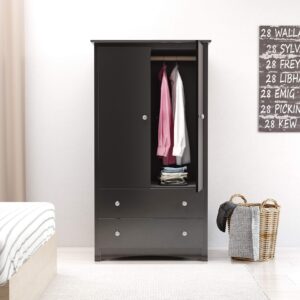 Prepac Sonoma Wardrobe Cabinet: Armoire Dresser for Bedroom with Adjustable Shelf. Features 2-Door Wardrobe Closet & 2 Drawers, Ideal Closet for Bedroom, 22"Dx31.5"Wx58.75"H, Black - BDC-3359-K