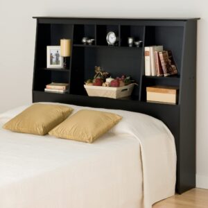 Prepac Sonoma Traditional Full/Queen Headboard with Slant-Back Bookcase, Functional Tall Bookcase Headboard 10.25" D x 65.75" W x 55.75" H, Black, BSH-6656