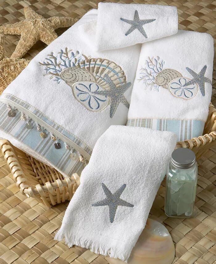 Avanti Linens - Washcloth, Soft & Absorbent Cotton Towel, Coastal Inspired Bathroom Accessories (By the Sea Collection, White) 13.00" x 13.00"