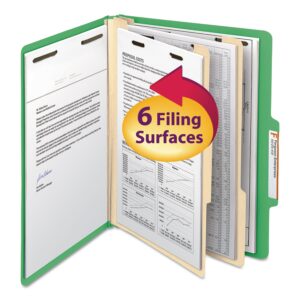 Smead Classification File Folder, 2 Dividers, 2" Expansion, 2/5-Cut Tab, Letter Size, Green, 10 per Box (14002)