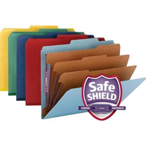 Smead Pressboard Classification File Folder with SafeSHIELD® Fasteners, 3 Dividers, 3" Expansion, Letter Size, Dark Blue, 10 per Box (14096)