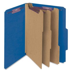 Smead Pressboard Classification File Folder with SafeSHIELD® Fasteners, 3 Dividers, 3" Expansion, Letter Size, Dark Blue, 10 per Box (14096)