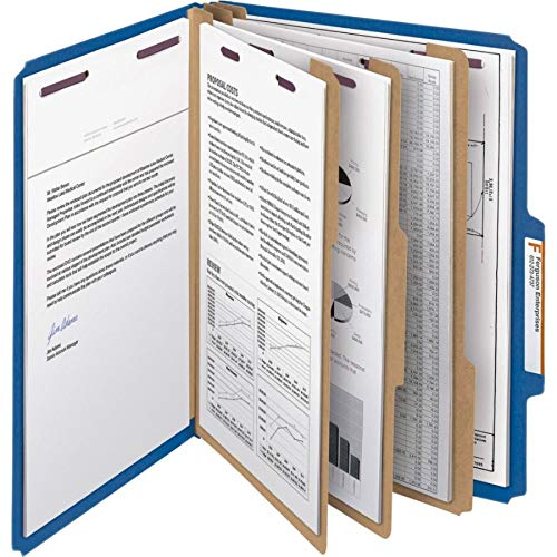 Smead Pressboard Classification File Folder with SafeSHIELD® Fasteners, 3 Dividers, 3" Expansion, Letter Size, Dark Blue, 10 per Box (14096)