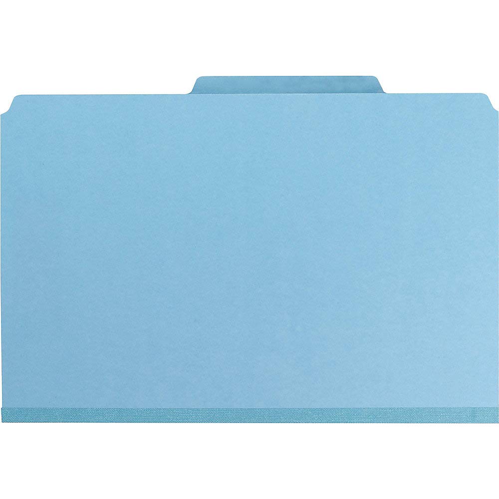 Smead Pressboard Classification File Folder with SafeSHIELD Fasteners, 1 Divider, 2" Expansion, Legal Size, Blue, 10 per Box (18730)