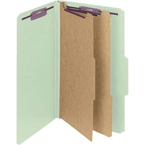 Smead Pressboard Classification File Folder with SafeSHIELD Fasteners, 2 Dividers, 2" Expansion, Legal Size, Gray/Green, 10 per Box (19076)